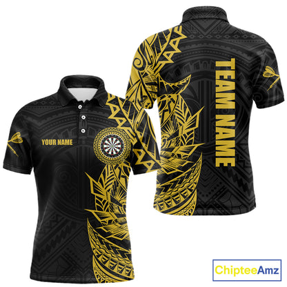 Personalized Yellow Tribal Darts Polo & Quarter Zip Custom Dart Shirts For Men Dart Jerseys TDM5568