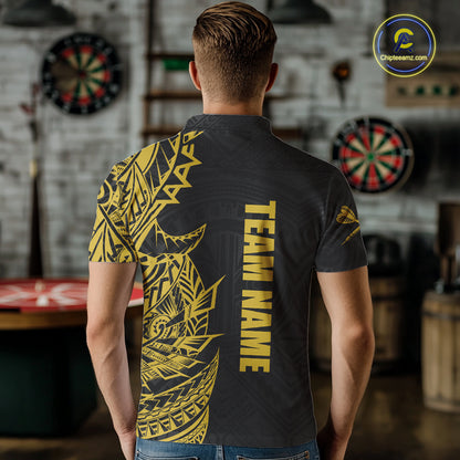 Personalized Yellow Tribal Darts Polo & Quarter Zip Custom Dart Shirts For Men Dart Jerseys TDM5568