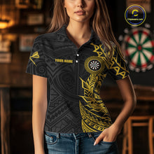 Load image into Gallery viewer, Personalized Yellow Tribal Darts Polo &amp; Quarter Zip Custom Dart Shirts For Women Dart Jerseys TDM5568