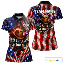 Load image into Gallery viewer, Glowing American Flag Funny 8 Ball Billiard Shirt For Women Custom Patriotic Pool Team Jersey TDM5570