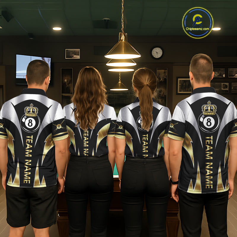 Personalized Crown 8 Ball Billiard Shirt For Women Custom Billiard Tournament Pool Team Jersey |Gold TDM5571