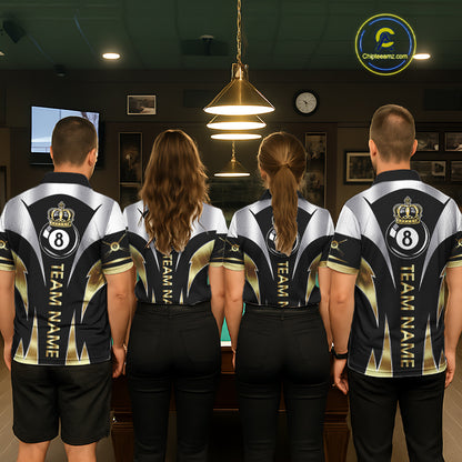 Personalized Crown 8 Ball Billiard Shirt For Women Custom Billiard Tournament Pool Team Jersey |Gold TDM5571