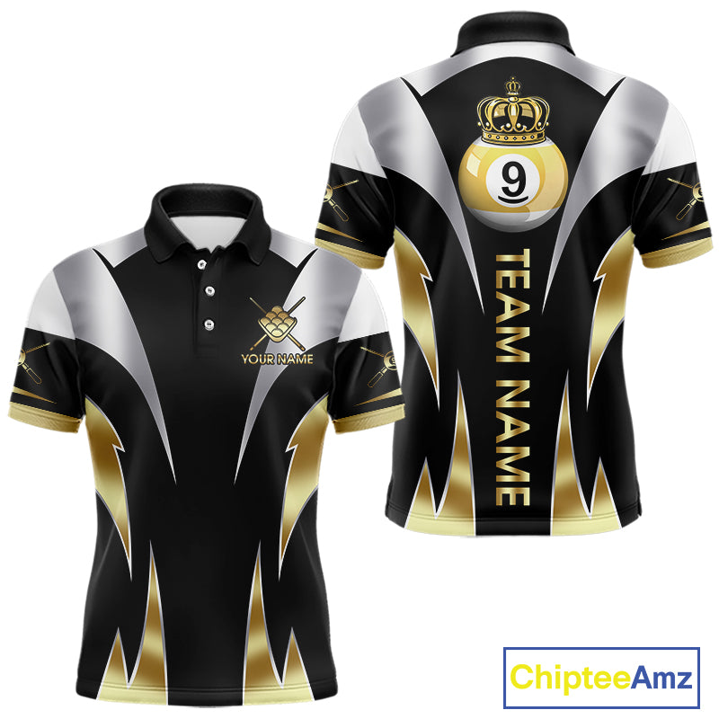 Personalized Crown 9 Ball Billiard Shirt For Men Custom Billiard Tournament Pool Team Jersey |Gold TDM5572