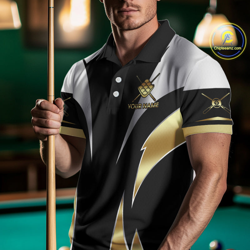 Personalized Crown 9 Ball Billiard Shirt For Men Custom Billiard Tournament Pool Team Jersey |Gold TDM5572