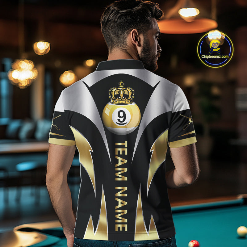 Personalized Crown 9 Ball Billiard Shirt For Men Custom Billiard Tournament Pool Team Jersey |Gold TDM5572