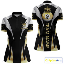 Load image into Gallery viewer, Personalized Crown 9 Ball Billiard Shirt For Women Custom Billiard Tournament Pool Team Jersey |Gold TDM5572