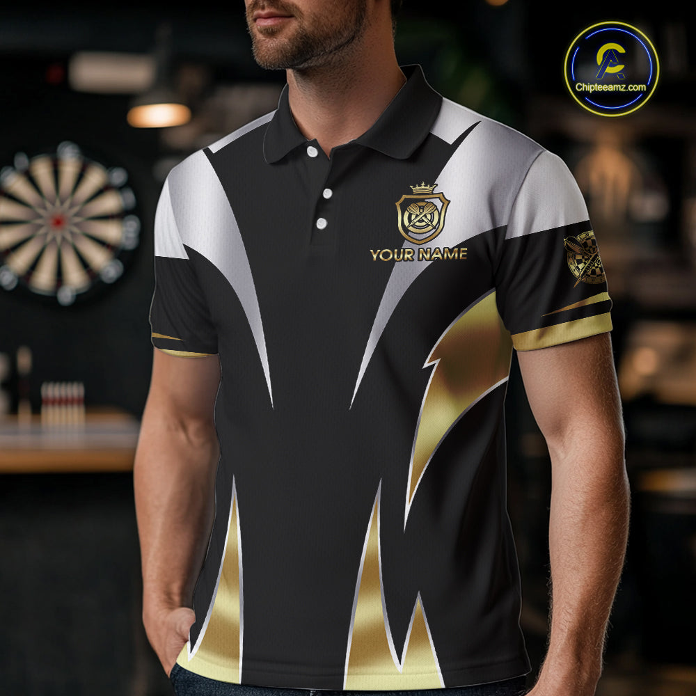 Personalized Crown Darts Shirt For Men Custom Darts Tournament Jersey Team Polo & 1/4 Zip |Gold TDM5573