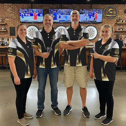 Personalized Crown Darts Shirt For Women Custom Darts Tournament Jersey Team Polo & 1/4 Zip |Gold TDM5573