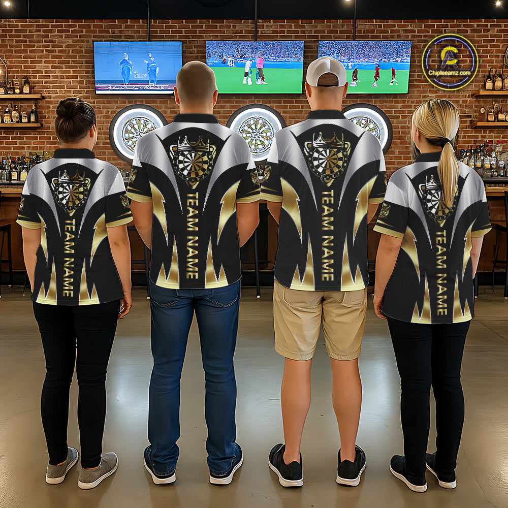 Personalized Crown Darts Shirt For Women Custom Darts Tournament Jersey Team Polo & 1/4 Zip |Gold TDM5573