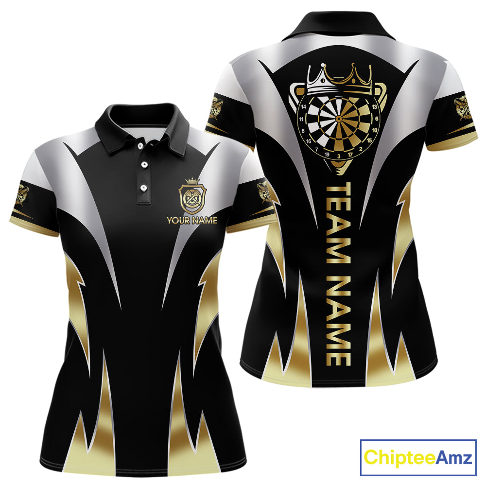 Personalized Crown Darts Shirt For Women Custom Darts Tournament Jersey Team Polo & 1/4 Zip |Gold TDM5573