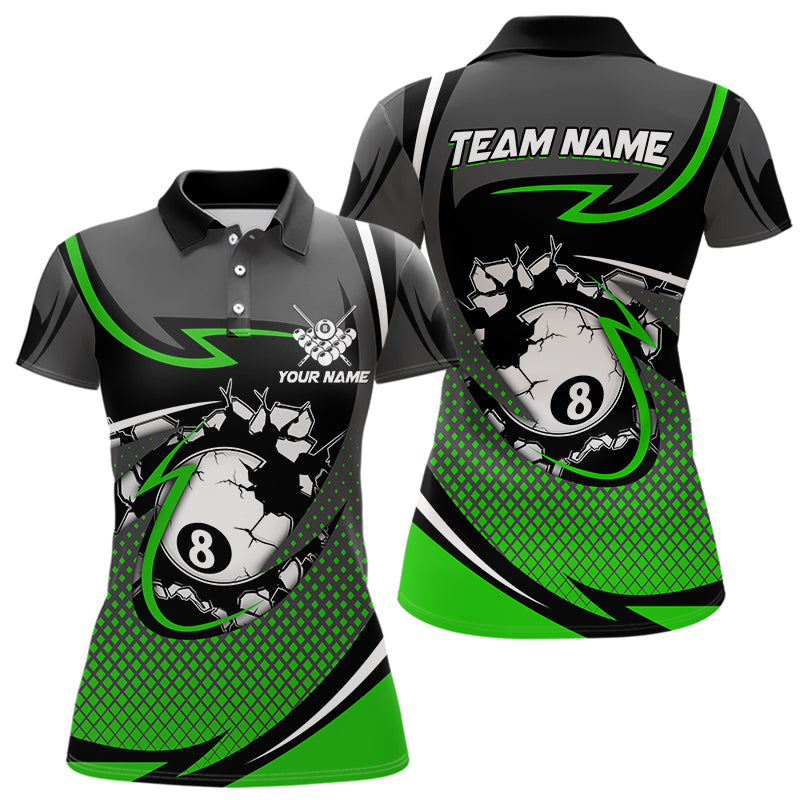 Funny 8 Ball Pool Green Billiard Jersey For Women Custom Polo & Quarter Zip Billiard Team Shirts TDM3487