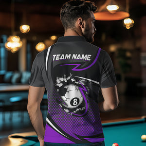 Funny 8 Ball Pool Purple Billiard Jersey For Men Custom Polo & Quarter Zip Billiard Team Shirts TDM3488