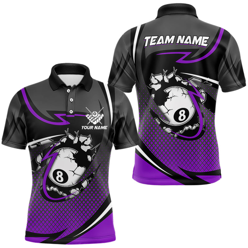 Funny 8 Ball Pool Purple Billiard Jersey For Men Custom Polo & Quarter Zip Billiard Team Shirts TDM3488