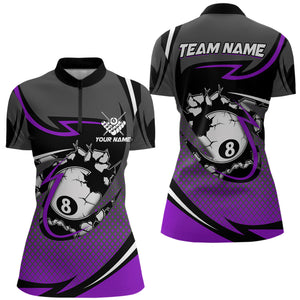 Funny 8 Ball Pool Purple Billiard Jersey For Women Custom Polo & Quarter Zip Billiard Team Shirts TDM3488