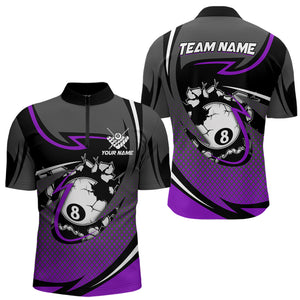 Funny 8 Ball Pool Purple Billiard Jersey For Men Custom Polo & Quarter Zip Billiard Team Shirts TDM3488