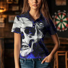 Load image into Gallery viewer, Personalized Blue Fiery Crack Skull Dart Shirts Custom Scary Dart Shirts For Women Dart Jerseys TDM3492