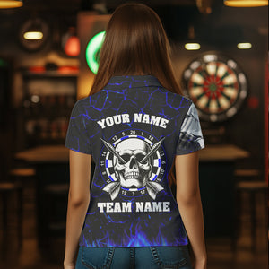 Personalized Blue Fiery Crack Skull Dart Shirts Custom Scary Dart Shirts For Women Dart Jerseys TDM3492