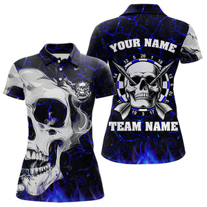 Personalized Blue Fiery Crack Skull Dart Shirts Custom Scary Dart Shirts For Women Dart Jerseys TDM3492