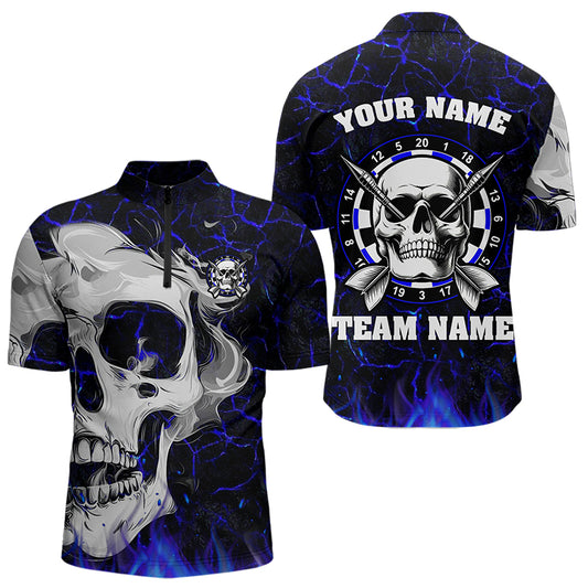 Personalized Blue Glowing Fire Crack Skull Dart Shirt Custom Dart Shirts For Men Dart Team Jersey TDM3492