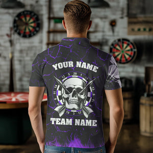 Personalized Purple Glowing Fire Crack Skull Dart Shirt Custom Dart Shirts For Men Dart Team Jersey TDM3493