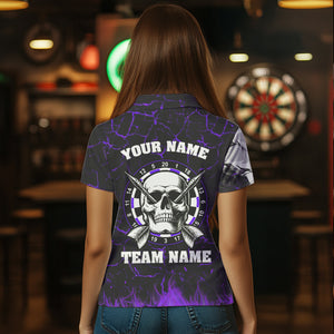 Personalized Purple Fiery Crack Skull Dart Shirts Custom Scary Dart Shirts For Women Dart Jerseys TDM3493