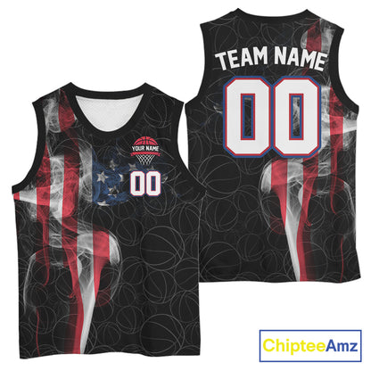 American Flag Smoke Basketball Shirt Custom Name & Number Patriotic Basketball Team Jersey TDM5801