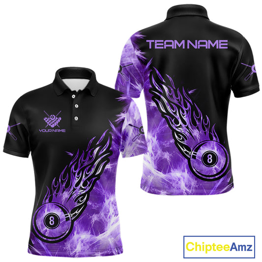 Black And Purple Flaming Icy 8 Ball Pool Billiard Shirt For Men Custom Billiard Team Jersey TDM5809