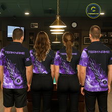 Load image into Gallery viewer, Black And Purple Flaming Icy 8 Ball Pool Billiard Shirt For Women Custom Billiard Team Jersey TDM5809