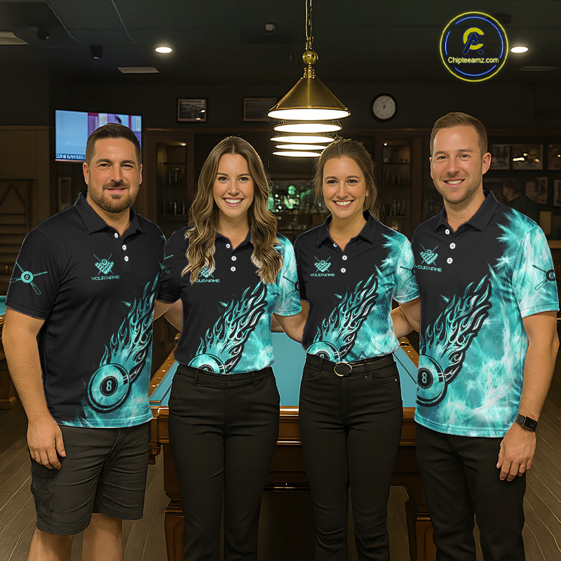 Black And Turquoise Flaming Icy 8 Ball Pool Billiard Shirt For Women Custom Billiard Team Jersey TDM5810