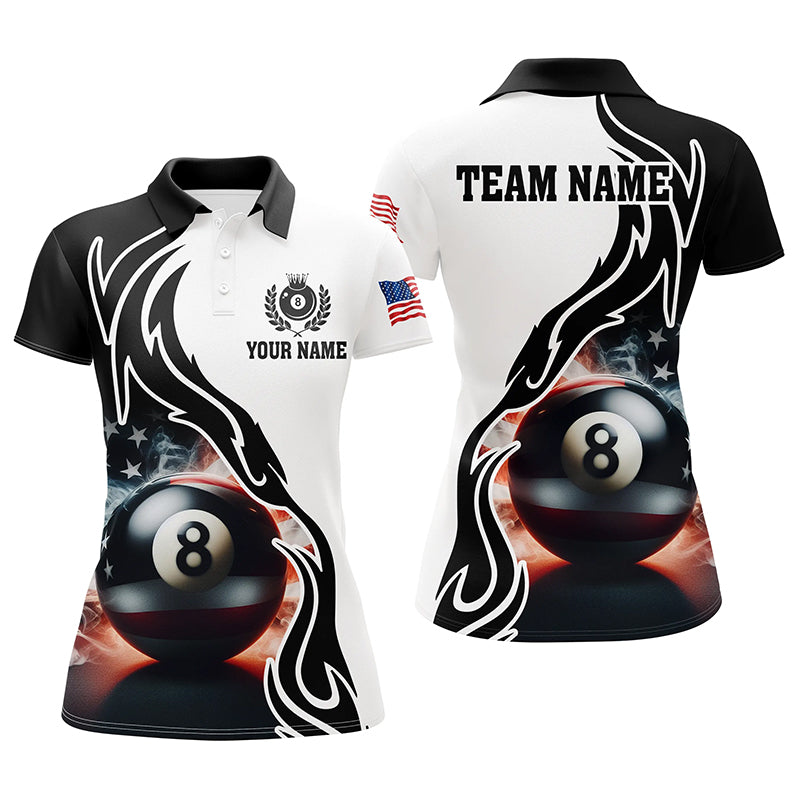 3D 8 Ball Pool Smoke US Flag Personalized Women Billiard Polo Shirts, Patriotic Shirts For Pooler TDM1142