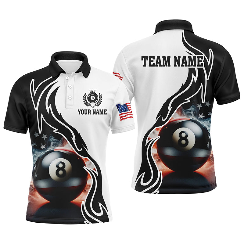 3D 8 Ball Pool Smoke US Flag Personalized Men Billiard Polo Shirts, Patriotic Shirts For Pooler TDM1142