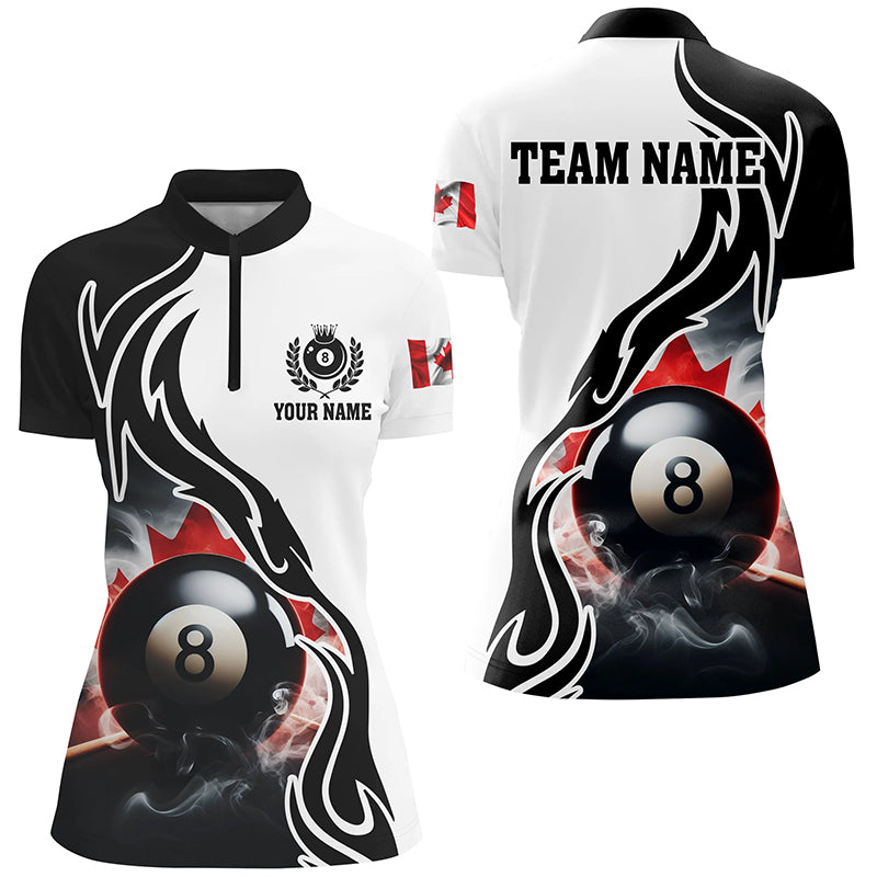 3D 8 Ball Pool Smoke Canada Flag Custom Women Quarter-Zip Shirts, Patriotic Billiard Jerseys TDM1143