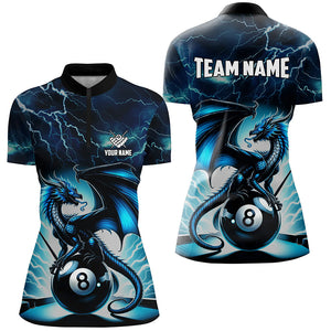 Blue Lightning Thunder Dragon 8 Ball Women Quarter-Zip Shirts Custom Billiard League Jerseys TDM1327