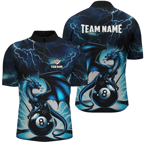 Blue Lightning Thunder Dragon 8 Ball Men Quarter-Zip Shirts Custom Billiard League Jerseys TDM1327