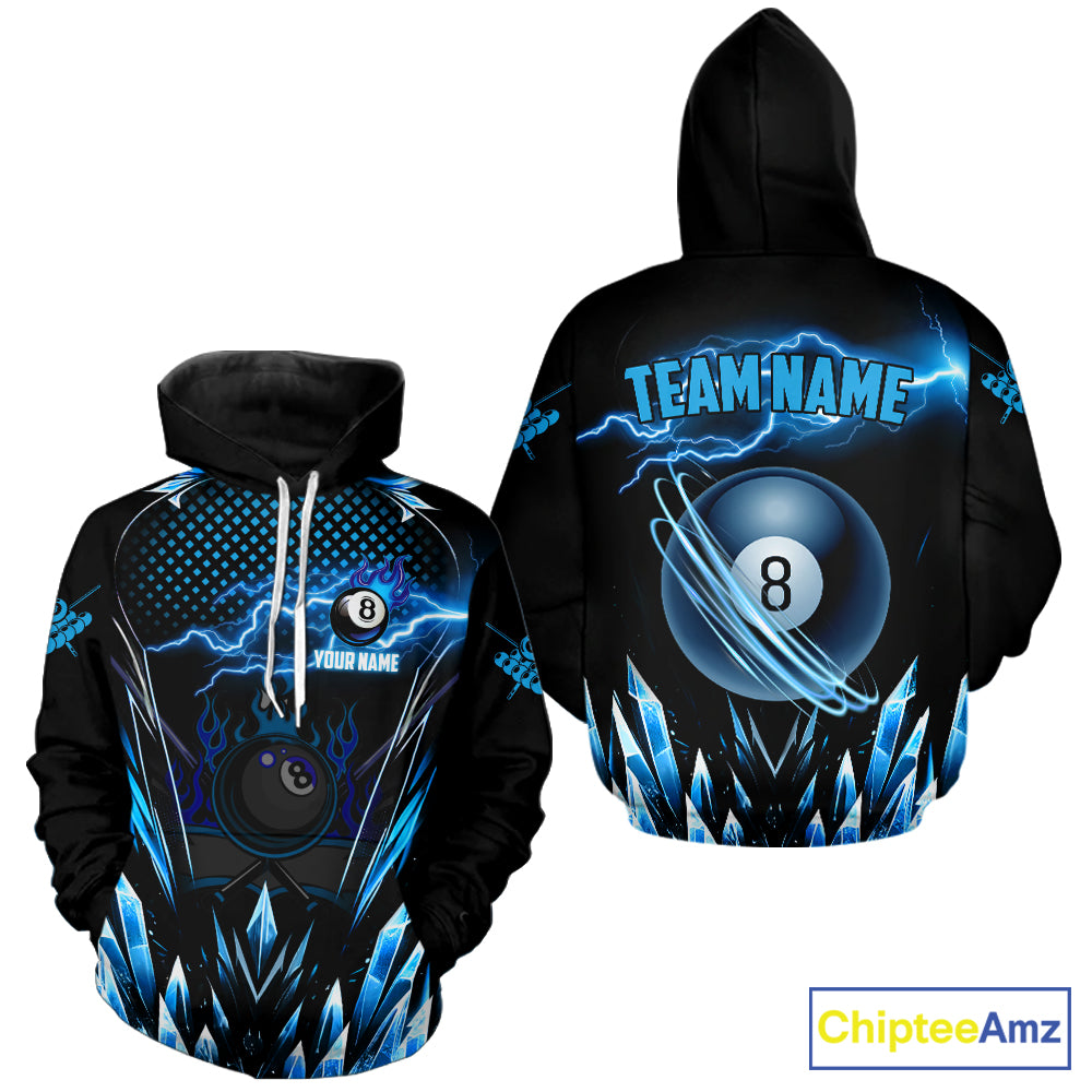 Blue Lightning 8 Ball Pool Icy Billiard Hoodie For Men And Women Custom Billiard Team Jersey TDM1328