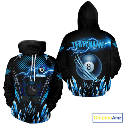 Blue Lightning 8 Ball Pool Icy Billiard Hoodie For Men And Women Custom Billiard Team Jersey TDM1328