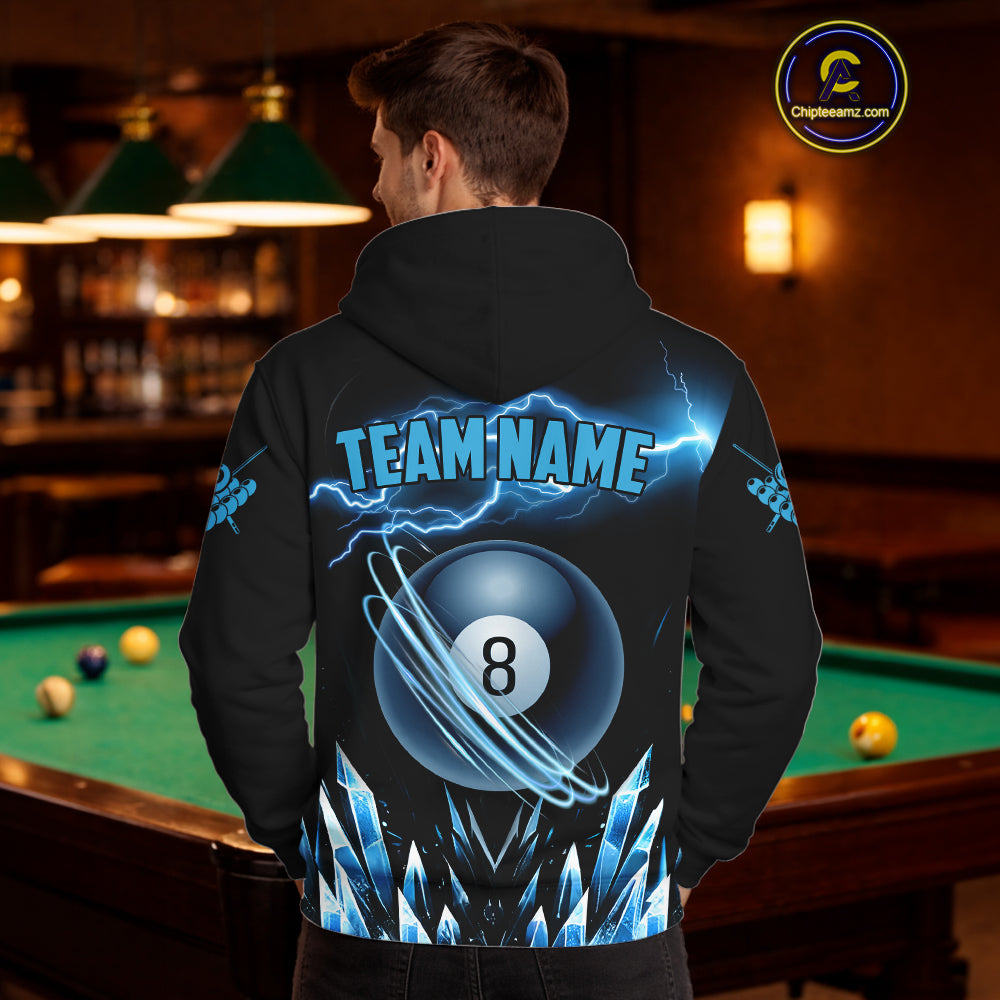 Blue Lightning 8 Ball Pool Icy Billiard Hoodie For Men And Women Custom Billiard Team Jersey TDM1328