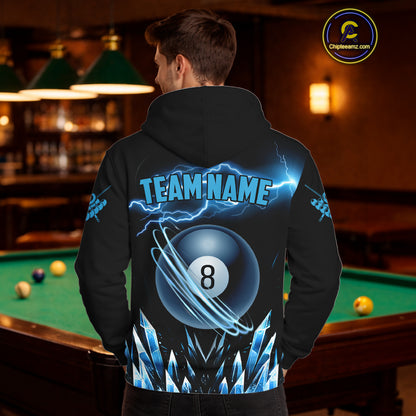 Blue Lightning 8 Ball Pool Icy Billiard Hoodie For Men And Women Custom Billiard Team Jersey TDM1328