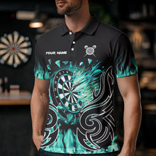 Load image into Gallery viewer, Custom Turquoise Tribal Flame Dart Shirt For Men, Dart Jersey Pocket Option TDM3795