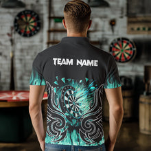 Load image into Gallery viewer, Custom Turquoise Tribal Flame Dart Shirt For Men, Dart Jersey Pocket Option TDM3795