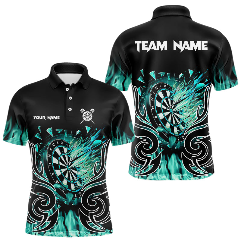 Custom Turquoise Tribal Flame Dart Shirt For Men, Dart Jersey Pocket Option TDM3795