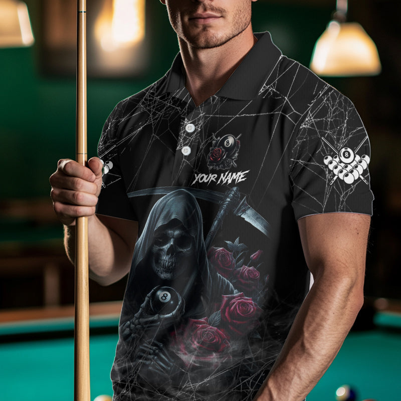 Grim Reaper 8 Ball Pool Roses Men's Billiard Shirt Custom Billiard Jersey, Billiard Team Shirts TDM3796
