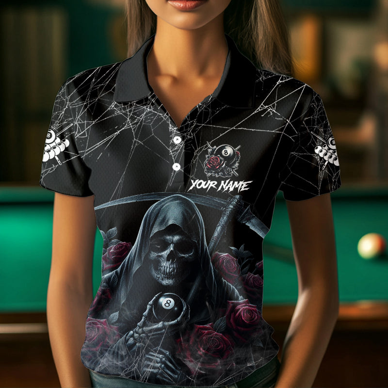 Grim Reaper 8 Ball Pool Roses Women's Billiard Shirt Custom Billiard Jersey, Billiard Team Shirts TDM3796