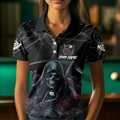 Grim Reaper 8 Ball Pool Roses Women's Billiard Shirt Custom Billiard Jersey, Billiard Team Shirts TDM3796