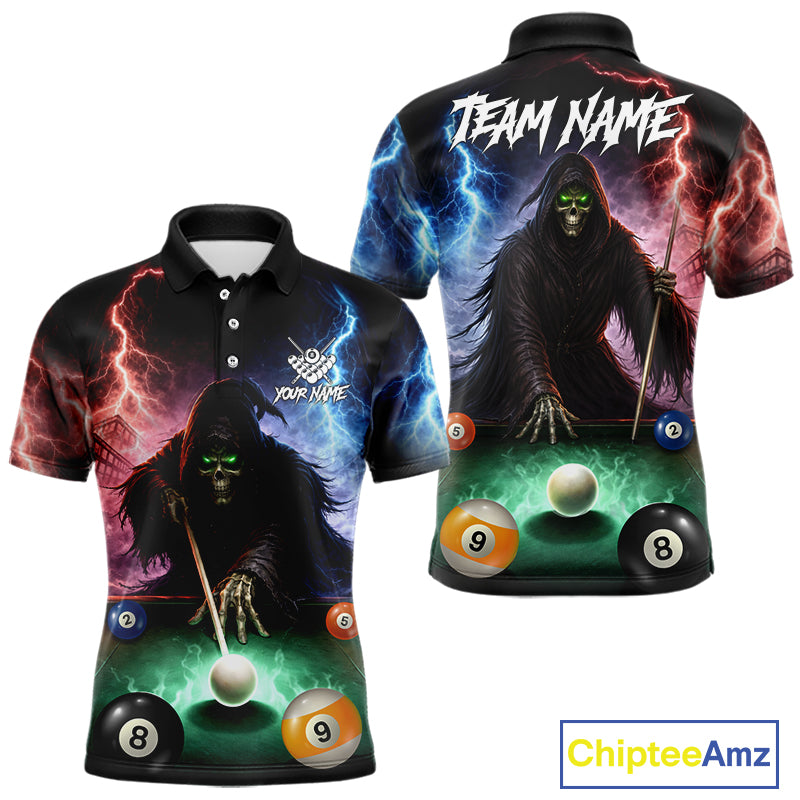 Funny Grim Reaper Lightning Billiard Shirt For Men Custom Pool Balls Team Jersey Polo & 1/4 Zip TDM6410