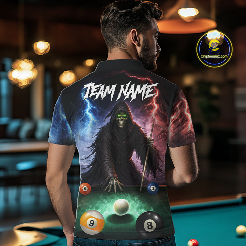 Funny Grim Reaper Lightning Billiard Shirt For Men Custom Pool Balls Team Jersey Polo & 1/4 Zip TDM6410