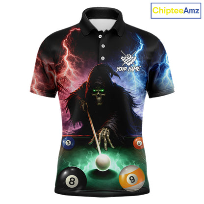 Funny Grim Reaper Lightning Billiard Shirt For Men Custom Pool Balls Team Jersey Polo & 1/4 Zip TDM6410