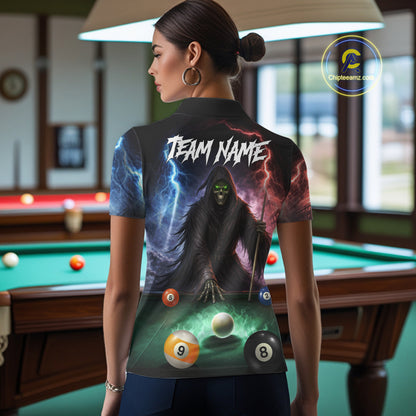 Funny Grim Reaper Lightning Billiard Shirt For Women Custom Pool Balls Team Jersey Polo & 1/4 Zip TDM6410