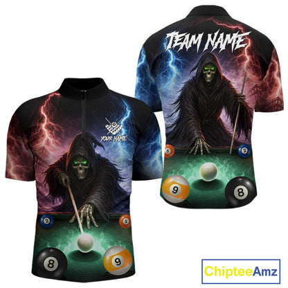 Funny Grim Reaper Lightning Billiard Shirt For Men Custom Pool Balls Team Jersey Polo & 1/4 Zip TDM6410