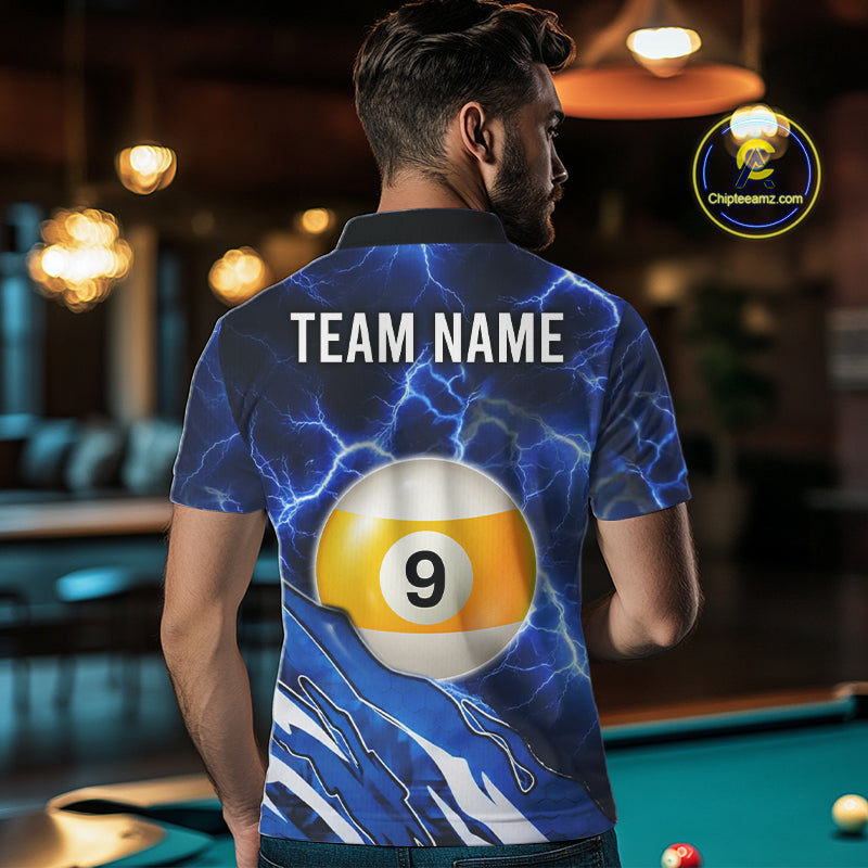 Blue Lightning Billiard Jersey For Men Custom 8 Ball 9 Ball Pool Billiard Shirt Team Polo, 1/4 Zip TDM6413